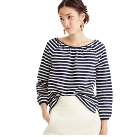 J. Crew Structured Stripe Keyhole Peasant Top in Navy Stripe Size XL NWT - Picture 1 of 8